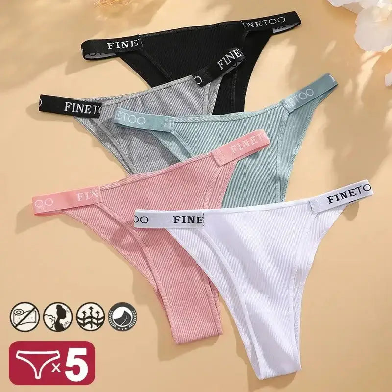 5PCS/Set Sexy Lingerie Women Cotton Panties Finetoo Letter Low Waist Female Briefs Underwear Comfort Underpants Women Intimates - The Lady's Haven