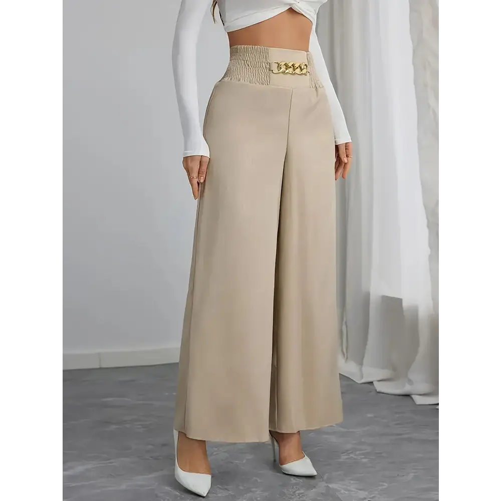 Plus Size Women’s Casual Wide Leg Pants - Oversize fit Drawstring Waist Polyester Blend Suitable For Beach Or Casual