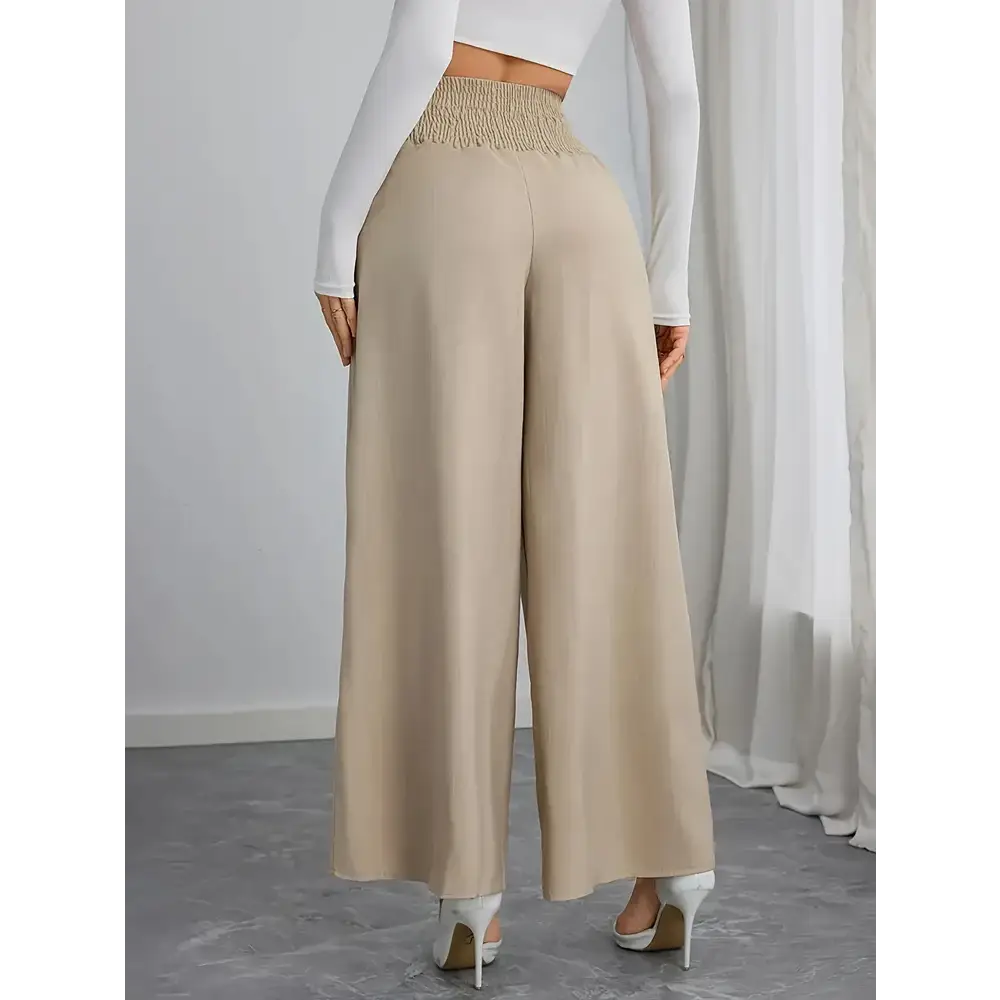 Plus Size Women’s Casual Wide Leg Pants - Oversize fit Drawstring Waist Polyester Blend Suitable For Beach Or Casual