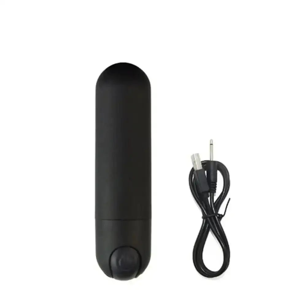 Black bullet vibrator with USB charging cable.