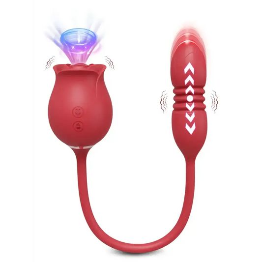 Rose Sucking Sex Toys Dildo Vibrator for Women offers 3-in-1 thrusting pleasure for G-spot and anal stimulation.